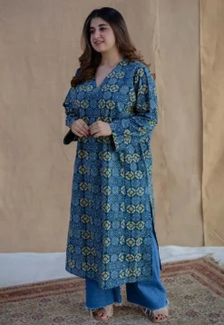 Ritika Blue Ajrakh Cotton Jhabba Kali Kurta
