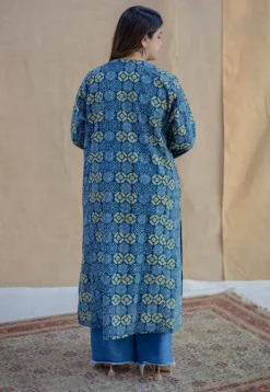 Ritika Blue Ajrakh Cotton Jhabba Kali Kurta