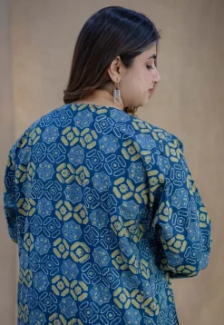 Ritika Blue Ajrakh Cotton Jhabba Kali Kurta