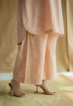 Riyah Peach Hand Block Print Slub Cotton A Line Kurta