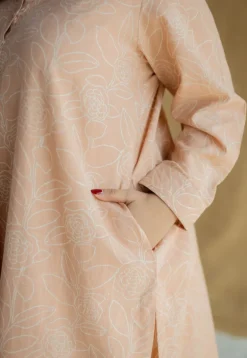 Riyah Peach Hand Block Print Slub Cotton A Line Kurta