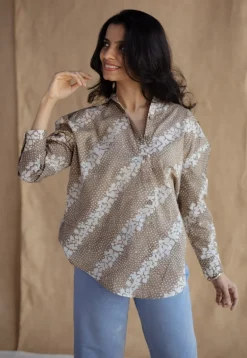 Ruhi Beige Batik Cotton Loose Shirt