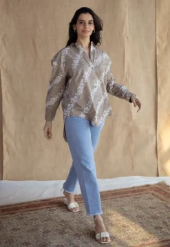 Ruhi Beige Batik Cotton Loose Shirt