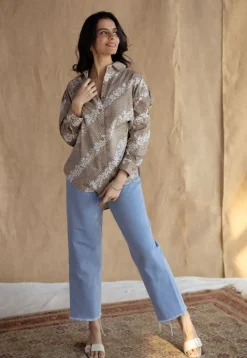 Ruhi Beige Batik Cotton Loose Shirt