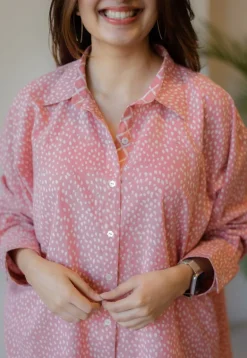Ruhi Coral Hand Block Print Slub Cotton Anti-Fit Shirt