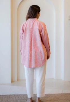 Ruhi Coral Hand Block Print Slub Cotton Anti-Fit Shirt