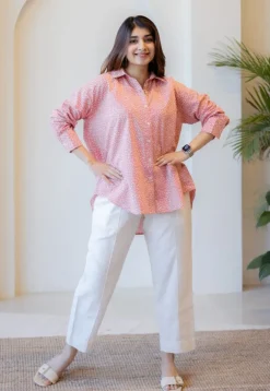 Ruhi Coral Hand Block Print Slub Cotton Anti-Fit Shirt