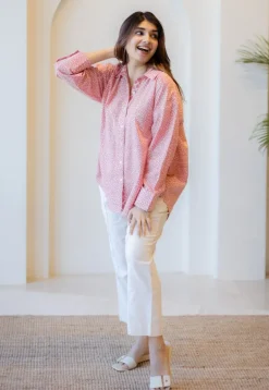 Ruhi Coral Hand Block Print Slub Cotton Anti-Fit Shirt