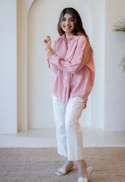 Ruhi Coral Hand Block Print Slub Cotton Anti-Fit Shirt