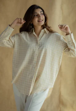 Ruhi Cream Hand Block Print Slub Cotton Anti-Fit Shirt
