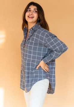 Ruhi Grey Dabu Slub Cotton Shirt