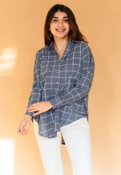 Ruhi Grey Dabu Slub Cotton Shirt