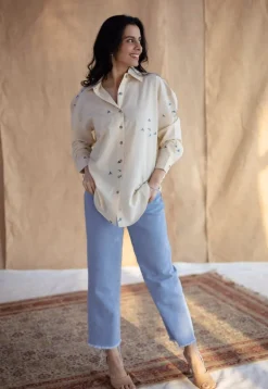 Ruhi Off White Ajrakh Cotton Loose Shirt