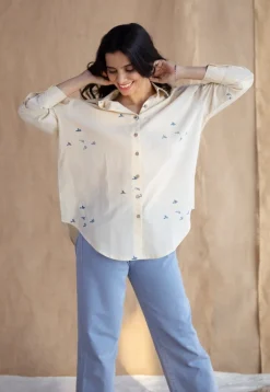 Ruhi Off White Ajrakh Cotton Loose Shirt