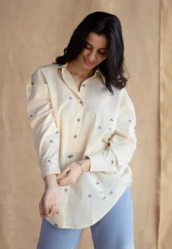 Ruhi Off White Ajrakh Cotton Loose Shirt