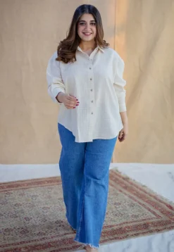 Ruhi Off White Handwoven Kala Cotton Loose Shirt