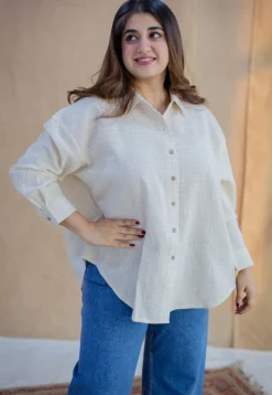 Ruhi Off White Handwoven Kala Cotton Loose Shirt