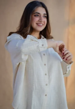 Ruhi Off White Handwoven Kala Cotton Loose Shirt