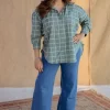 Ruhi Sage Green Dabu Slub Cotton Loose Shirt