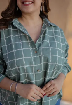 Ruhi Sage Green Dabu Slub Cotton Loose Shirt