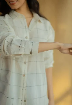 Ruhi White Block Printed Cotton Loose Shirt