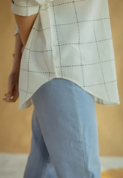 Ruhi White Block Printed Cotton Loose Shirt