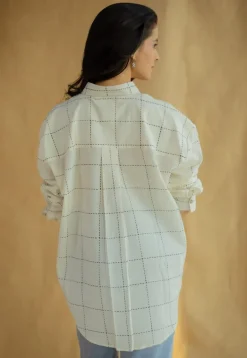 Ruhi White Block Printed Cotton Loose Shirt