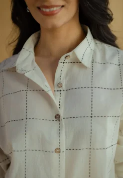 Ruhi White Block Printed Cotton Loose Shirt