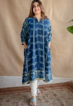 Rushal Ajrakh Cotton Hand Embroidered Kali Kurta