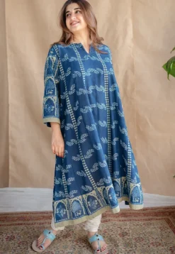 Rushal Ajrakh Cotton Hand Embroidered Kali Kurta
