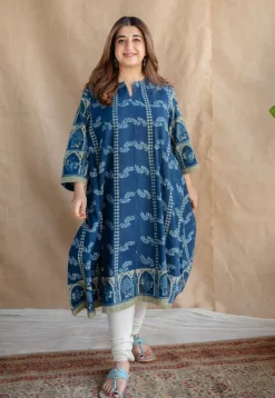 Rushal Ajrakh Cotton Hand Embroidered Kali Kurta