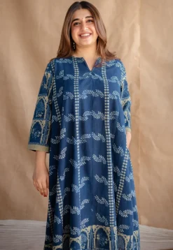 Rushal Ajrakh Cotton Hand Embroidered Kali Kurta