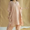 Sadiya Peach Hand Block Print Slub Cotton Anti-Fit Kaftan