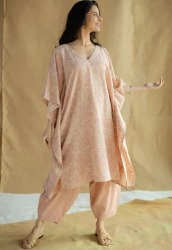 Sadiya Peach Hand Block Print Slub Cotton Anti-Fit Kaftan