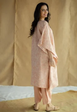 Sadiya Peach Hand Block Print Slub Cotton Anti-Fit Kaftan