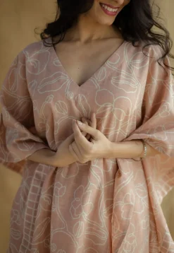 Sadiya Peach Hand Block Print Slub Cotton Anti-Fit Kaftan