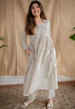 Saesha Beige Fakira Mul Cotton A Line Kurta