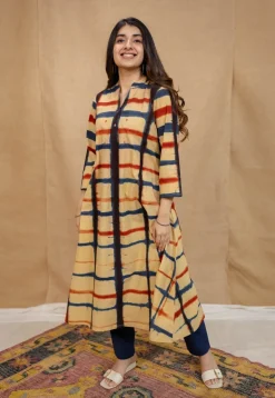 Safira Cream Clamp Dyed Cotton A Line Kurta