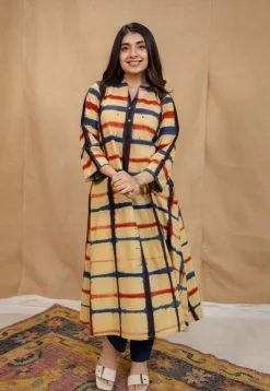 Safira Cream Clamp Dyed Cotton A Line Kurta