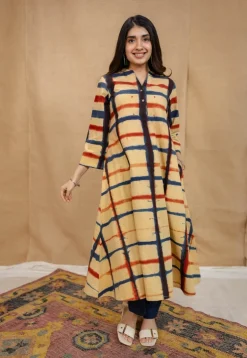 Safira Cream Clamp Dyed Cotton A Line Kurta