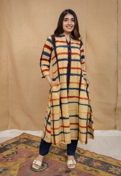 Safira Cream Clamp Dyed Cotton A Line Kurta