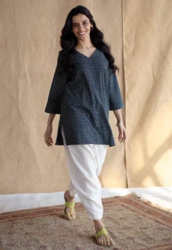 Sahar Indigo Ajrakh Cotton Straight Short Top