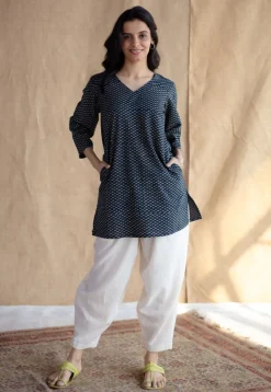 Sahar Indigo Ajrakh Cotton Straight Short Top