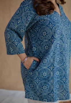 Sahar Indigo Ajrakh Cotton Straight Short Top