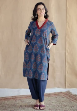 Saina Indigo Ajrakh Cotton Straight Kurta