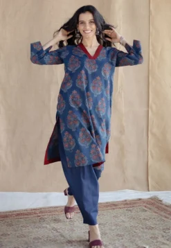 Saina Indigo Ajrakh Cotton Straight Kurta