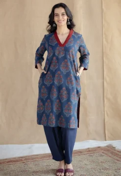 Saina Indigo Ajrakh Cotton Straight Kurta