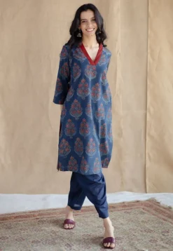 Saina Indigo Ajrakh Cotton Straight Kurta
