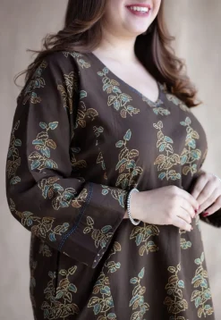 Saisha Brown Ajrakh Cotton Jhabba Kali Kurta with Hand Embroidery