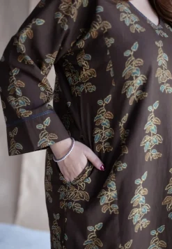 Saisha Brown Ajrakh Cotton Jhabba Kali Kurta with Hand Embroidery